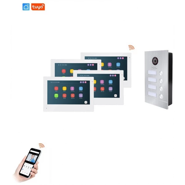 4 Apartamentų WIFI SmartHome POE domofono komplektas
