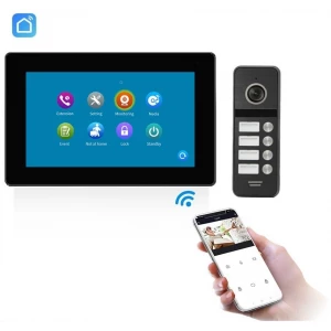 Telefonspynės 4B komplektas SLIM SmartHome Wi-Fi su liečiamu “7” juodu ekranu (4 butai, programėlė)