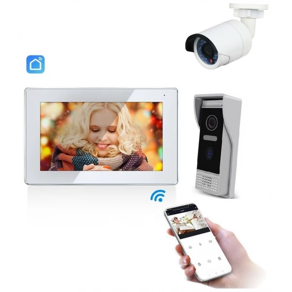 Telefonspynės komplektas SLIM SmartHome Wi-Fi su liečiamu “7” baltu ekranu ir 1MP cilindrinė vaizdo kamera (programėlė)
