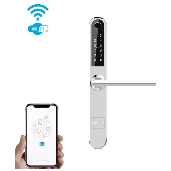 Išmanioji durų rankena iNOVO (Waterproof IP55)  Bluetooth&Wi-Fi su nuotoliniu valdymu (Sidabrine)