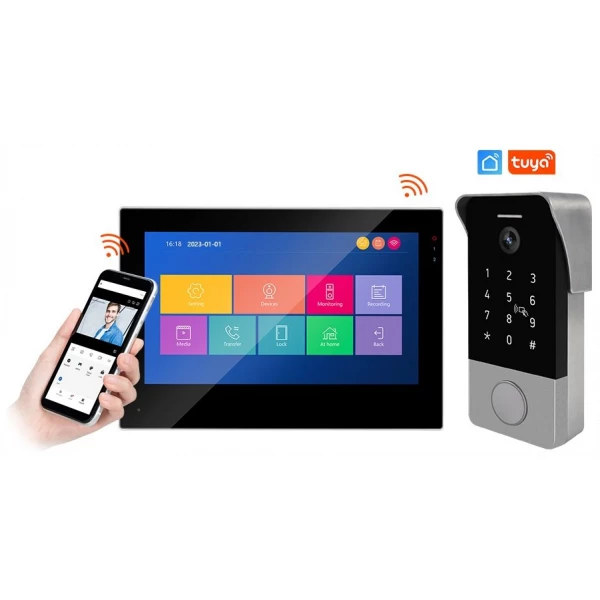 Telefonspyne juoda IC komplektas SLIM SmartHome Wi-Fi su liečiamu“7” juodu ekranu (PIN kodai, kortelės)